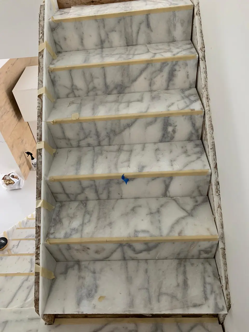 Tile stairs in progress - real Remodel Right FL project